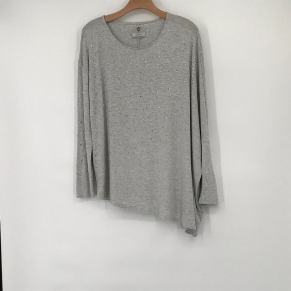cupio woman's shirt top asymmetrical net gray rhinestone embellished size medium - Picture 2 of 5
